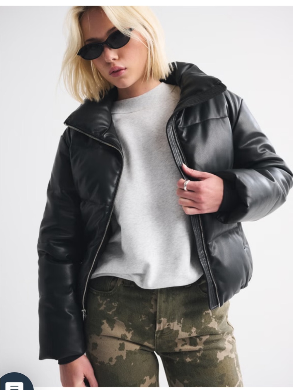 Abercrombie & Fitch Vegan Leather Short Puffer Jacket Black Large Ultra Puffer